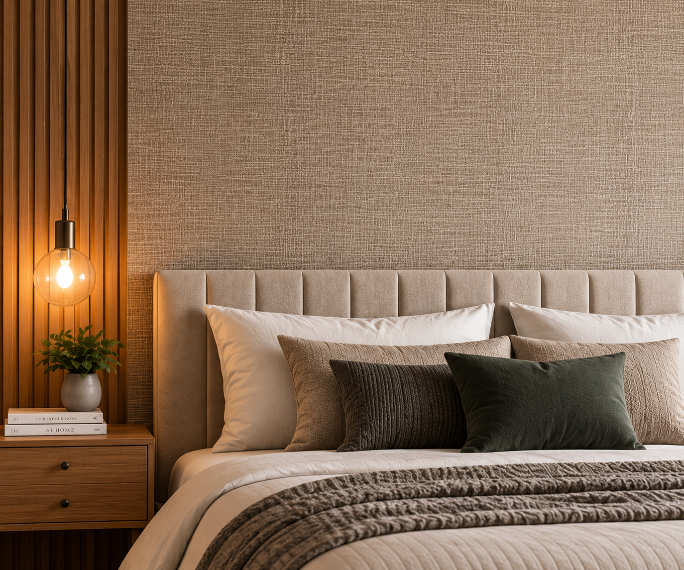 Papel de parede em textura neutra em sala de estar